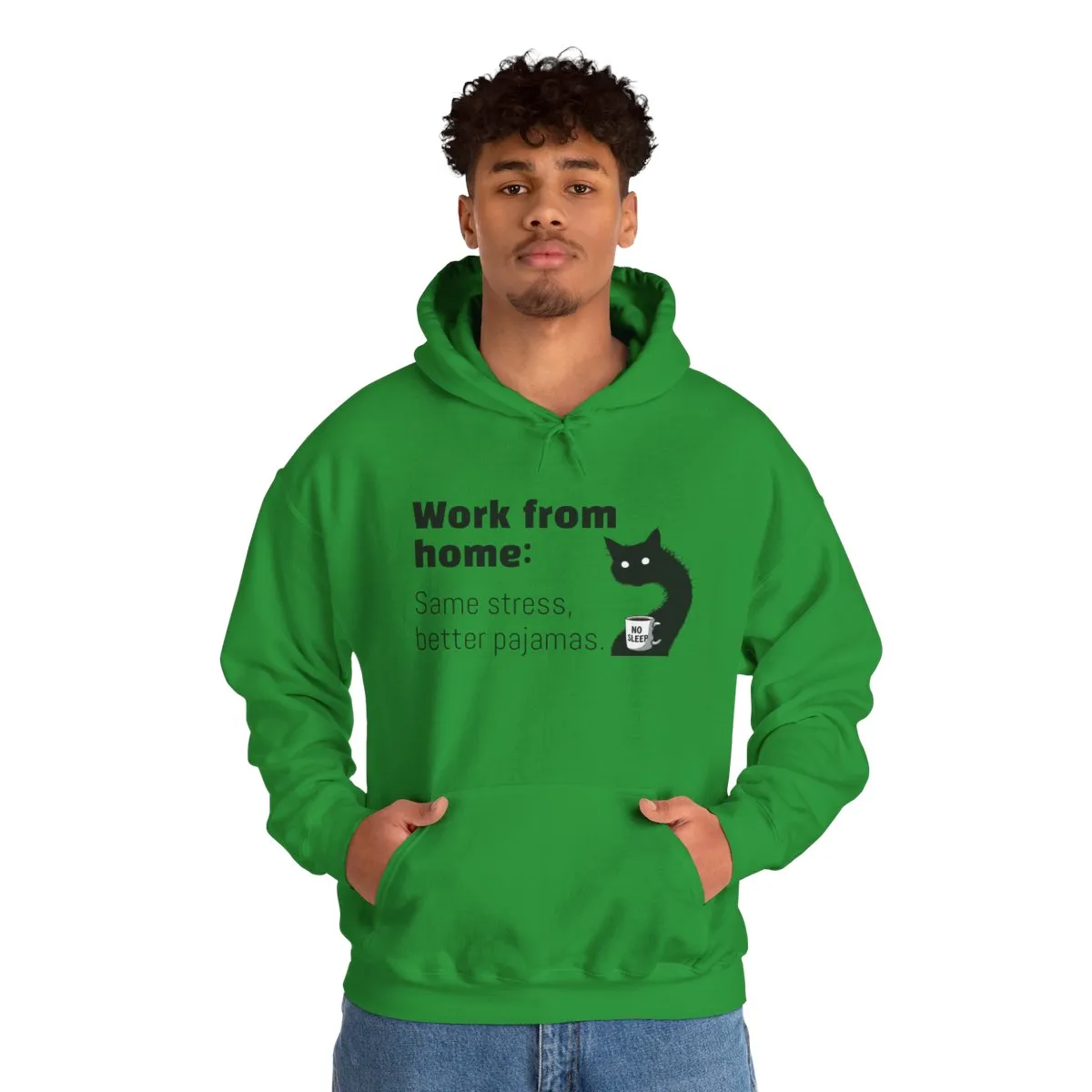 Hoodie — “Work from home: Same stress, better pajamas” Cat Coffee Graphic product thumbnail image