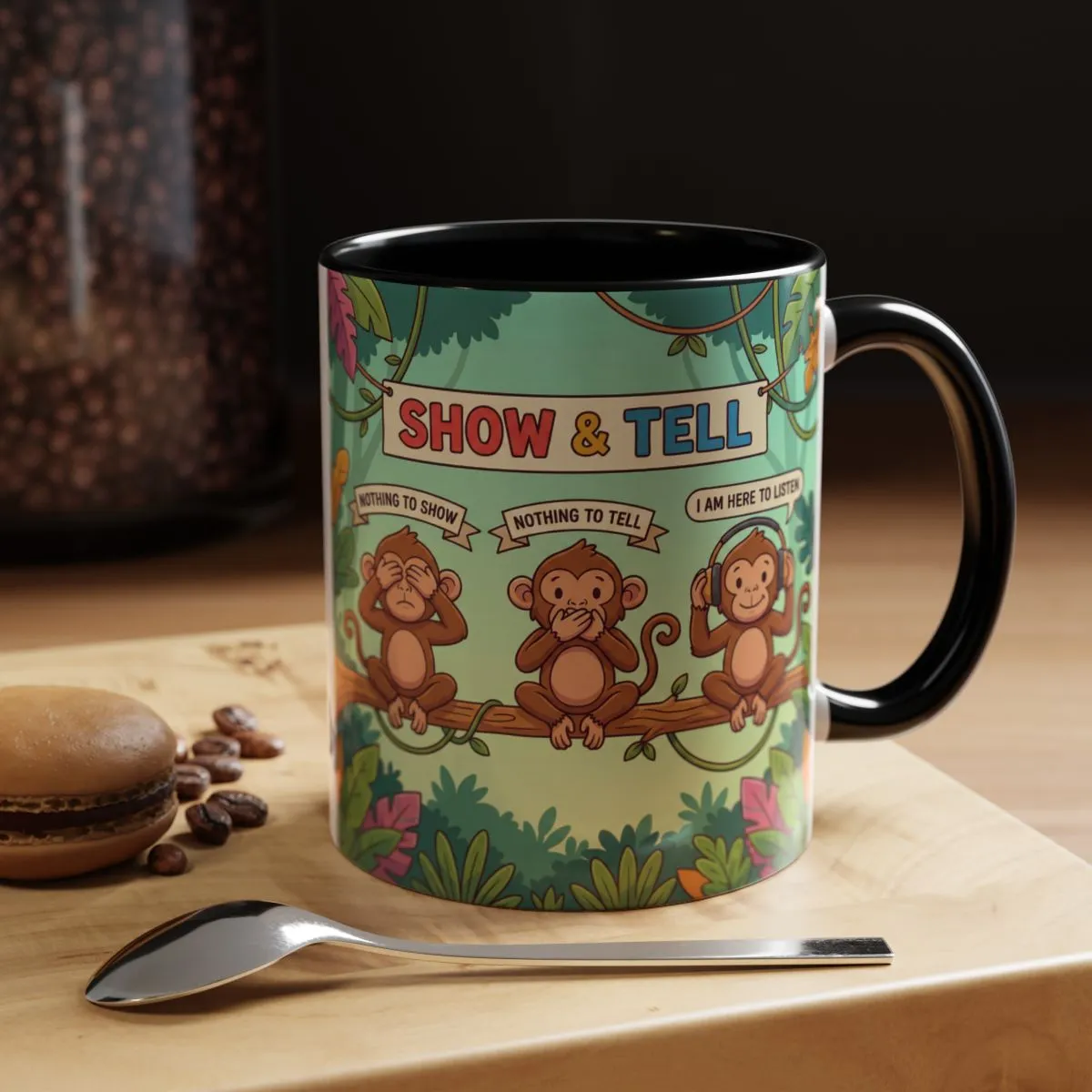 Personalizable Show &amp; Tell Coffee Mug — Three Monkeys (11oz) product thumbnail image