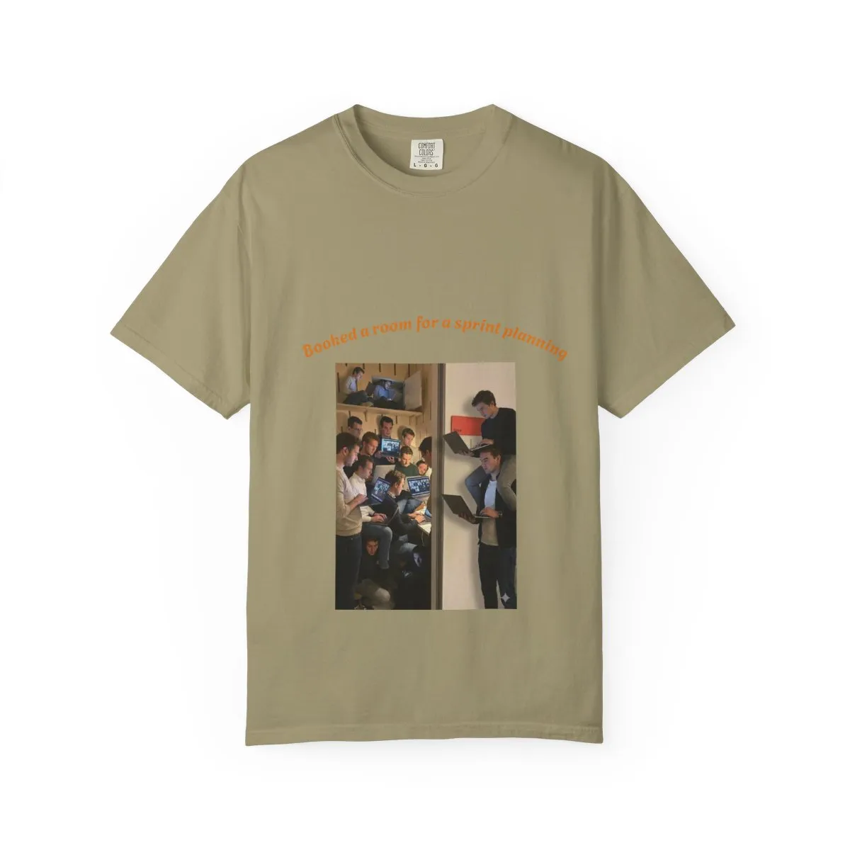 T-shirt — “Booked a room for a sprint planning” Retro Study Group Graphic Tee with an office meme product thumbnail image