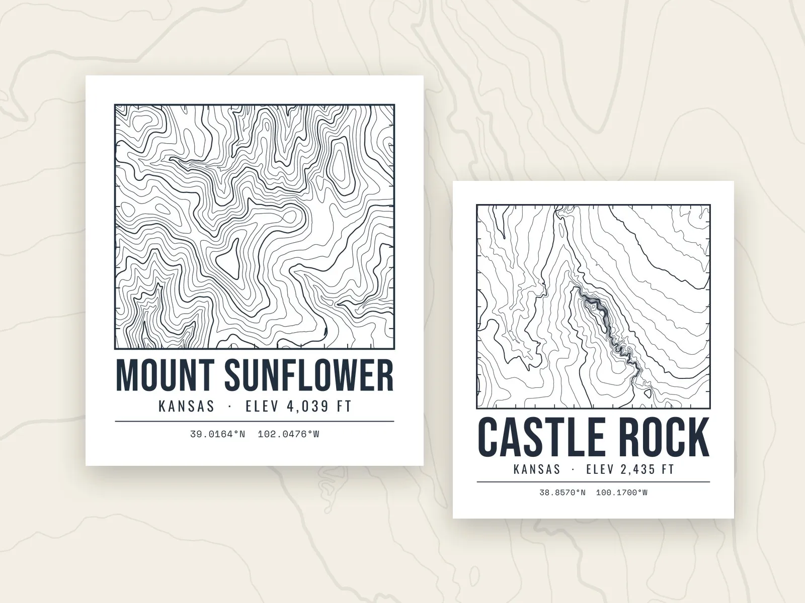 Mount Sunflower and Castle Rock, Kansas topographic contour map designs by Topo Map Designs