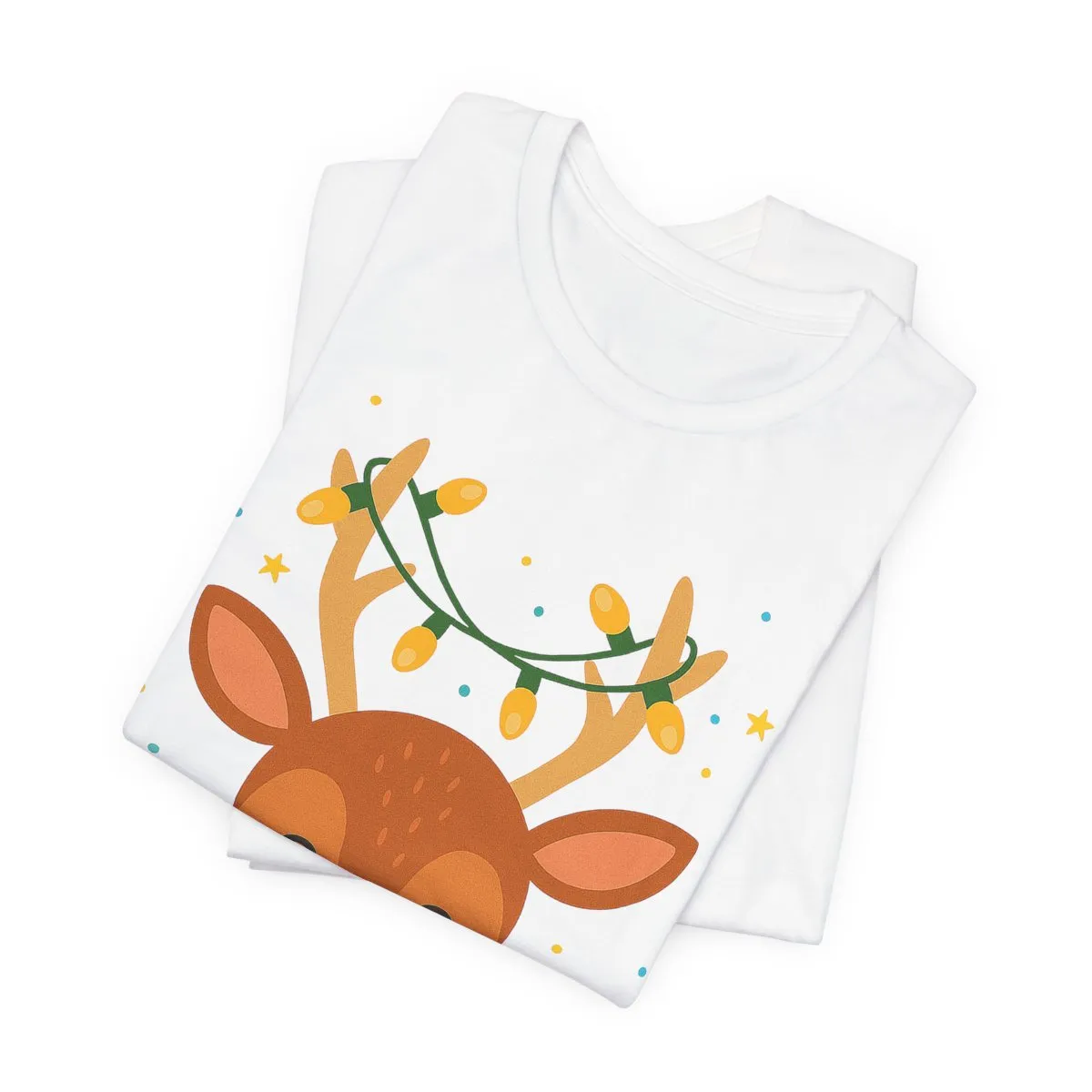 Cute Christmas Reindeer Tee – Festive Deer Face with Scarf &amp; Holiday Lights product thumbnail image